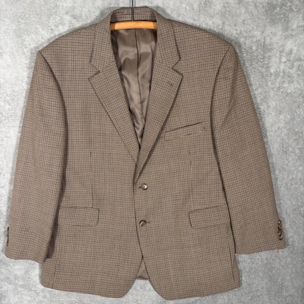 Jos A Bank Classic Collection Brown Houndstooth 100% Wool Blazer Sport Coat 46S